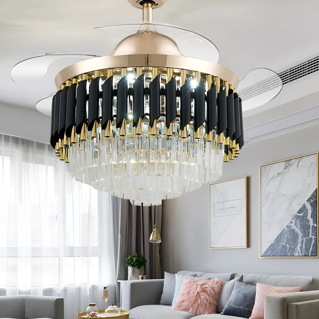 Crystal chandelier ceiling fan light with remote control in 42 or 48 inch size options