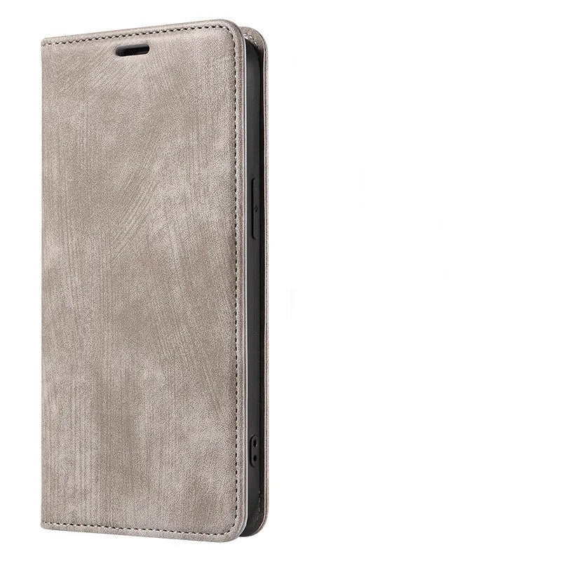 Magnetic flip leather phone case for iPhone shown closed, displaying the lake green colour and secure front flap.