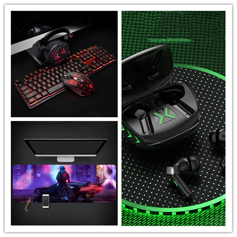 Cool black gaming Bluetooth headset, bilateral stereo earplug type with Bluetooth 5.1 and zero latency