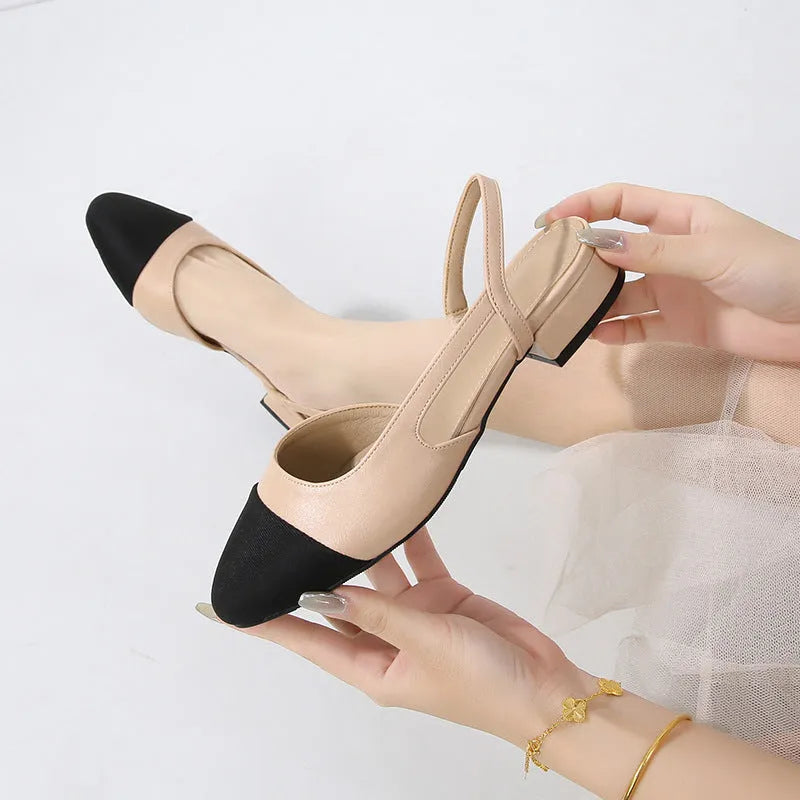 Women's flat heel sandals with 2cm low heel, hollow colour matching design, elastic band, rubber sole, apricot white black