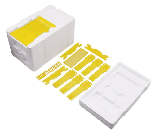 Three white EPS foam mini delivery boxes for beehive bee breeding tool set.
