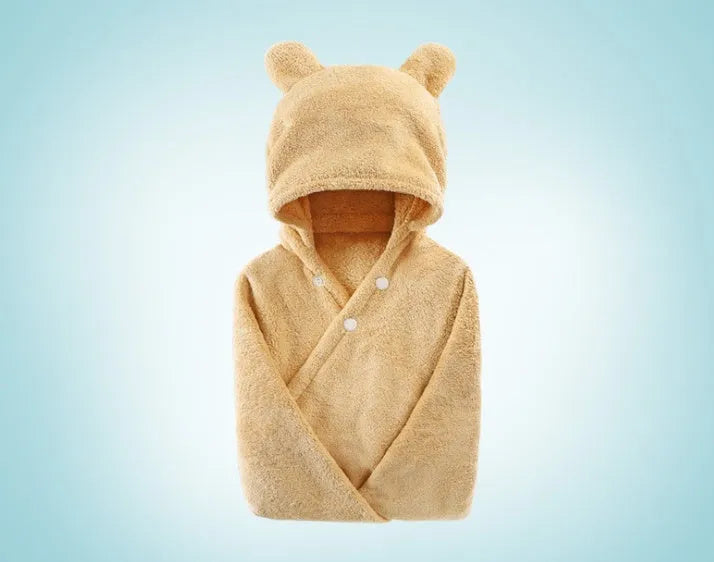Soft cotton baby care hooded bath towel 65x110cm in pink with hood and border detail