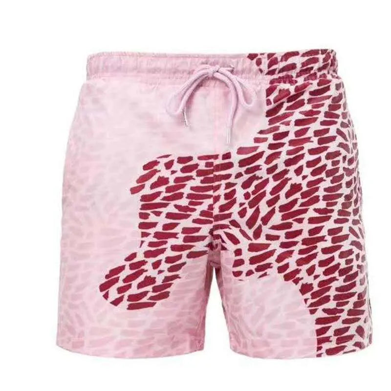 Magical colour-changing beach shorts for men in blue, with drawstring waist and quick-dry polyester fabric