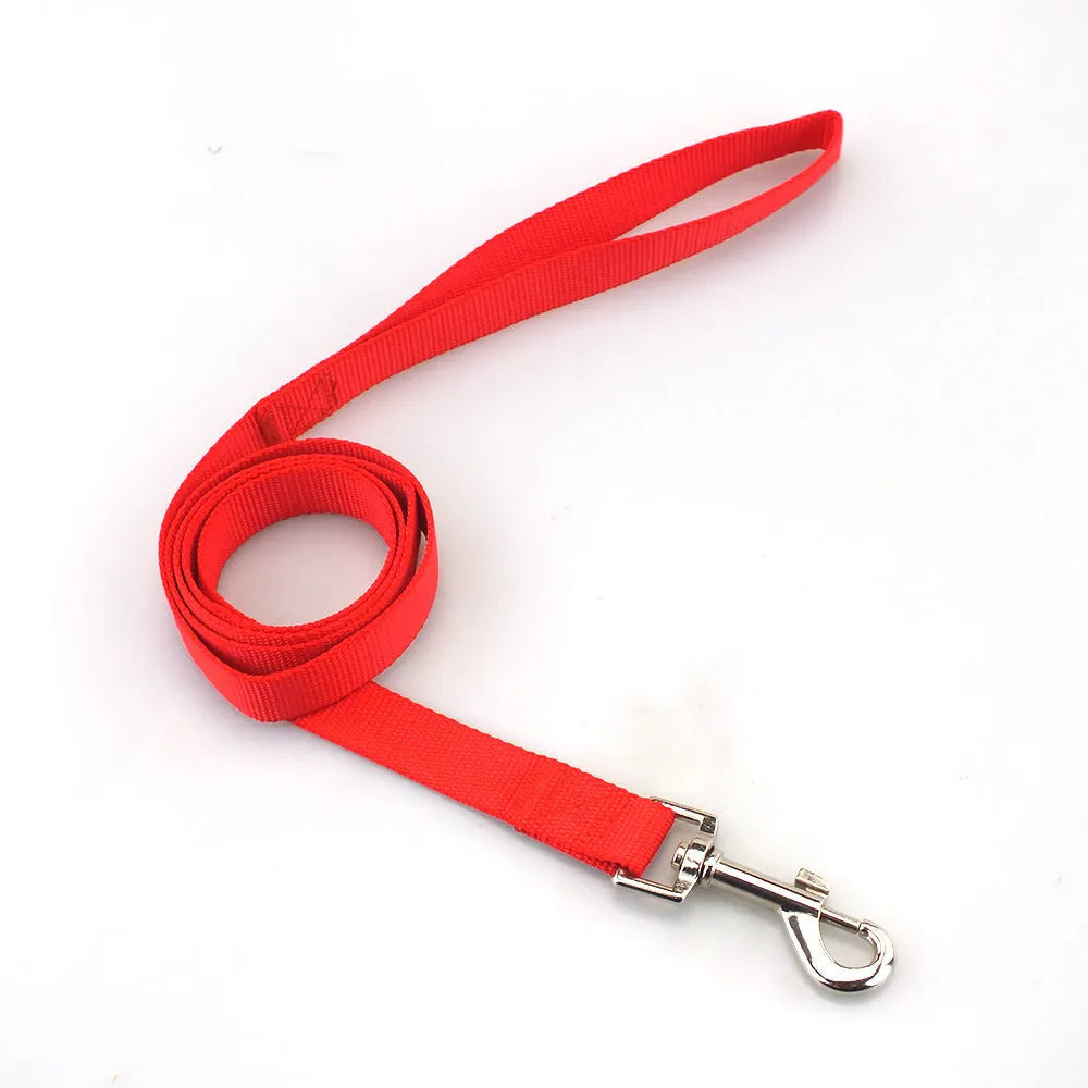 Solid colour polyester dog hand holding rope showing available colour options and size specifications