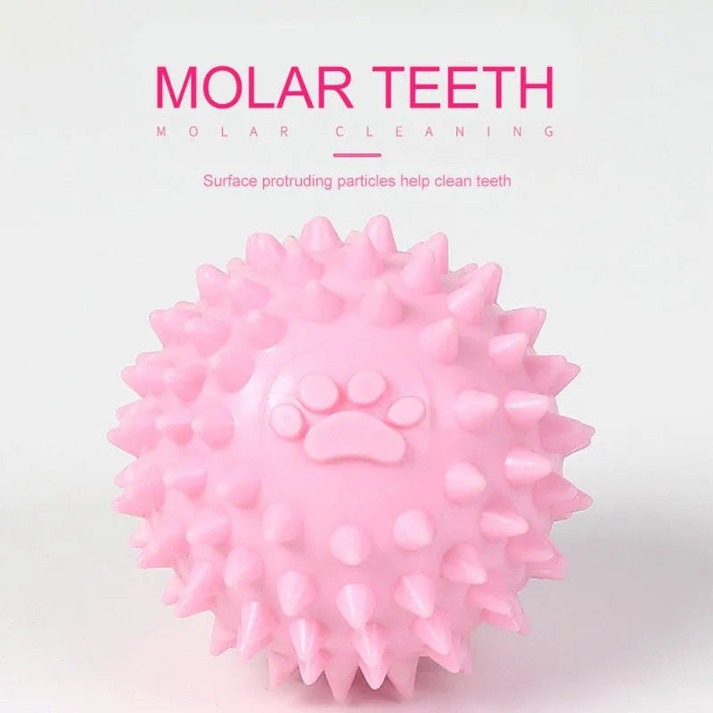 6cm TPR dog chewing ball with textured footprint surface in blue, pink and yellow colour options