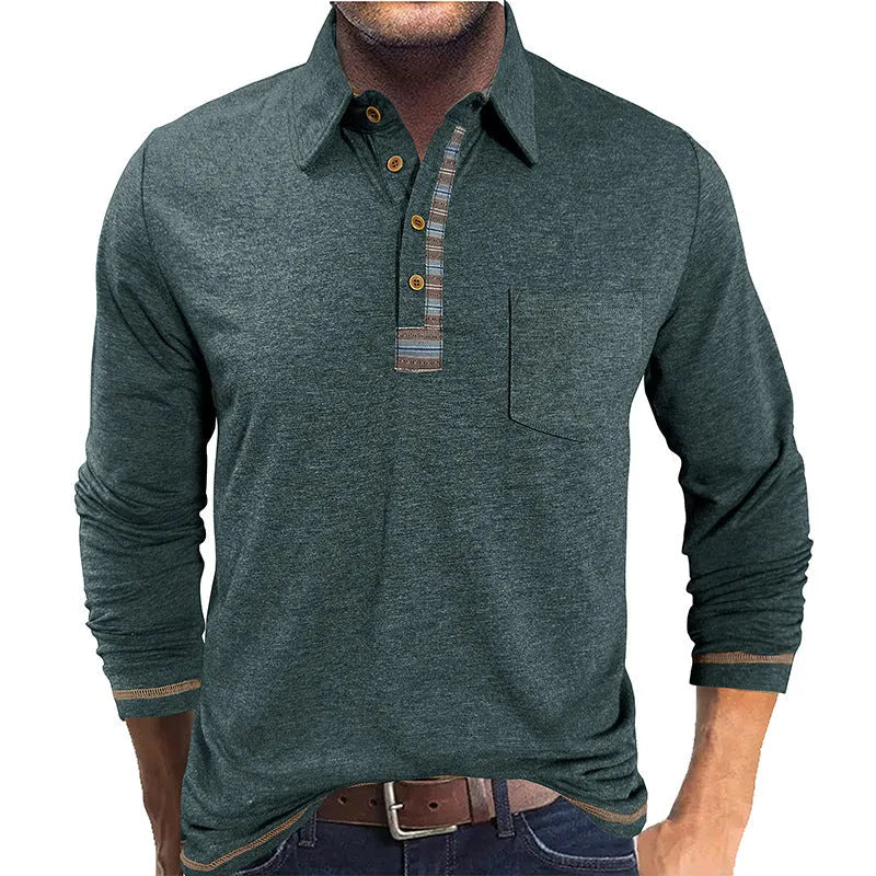 Men's button-down collar long sleeve polo shirt in apricot colour, regular fit, rayon fabric