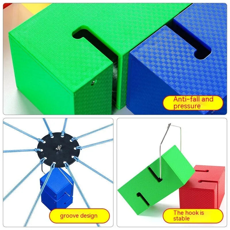 ABS plastic team building tower kit with pull ropes and multiple coloured components for group collaboration activities
