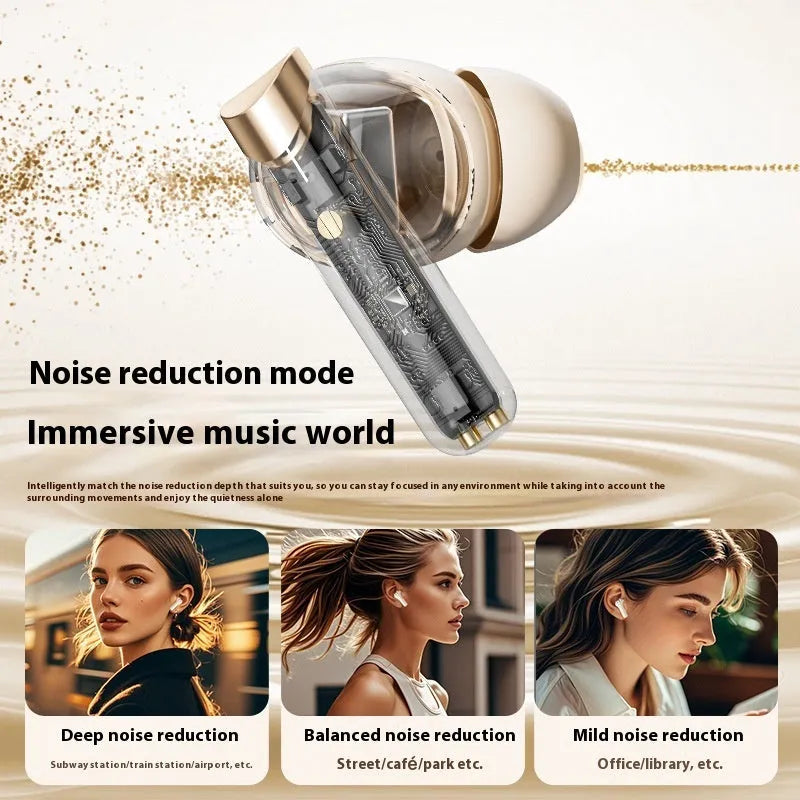 Smart Bluetooth headset in black with digital display screen and breathing light, in-ear style