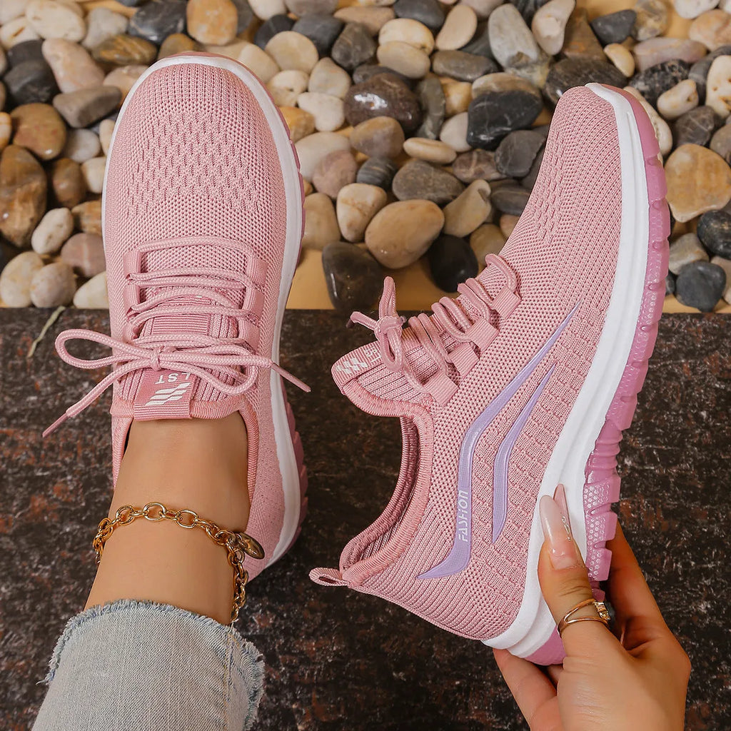 Women's breathable mesh casual sports shoes with non-slip rubber sole, low top, lace-up closure, available in multiple colours and sizes 36-42
