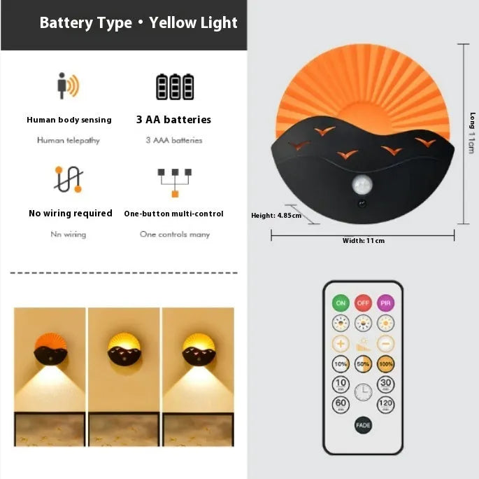 Remote control small night lamp wireless spotlight rechargeable battery LED Sea Sunrise 110 x 48.5mm