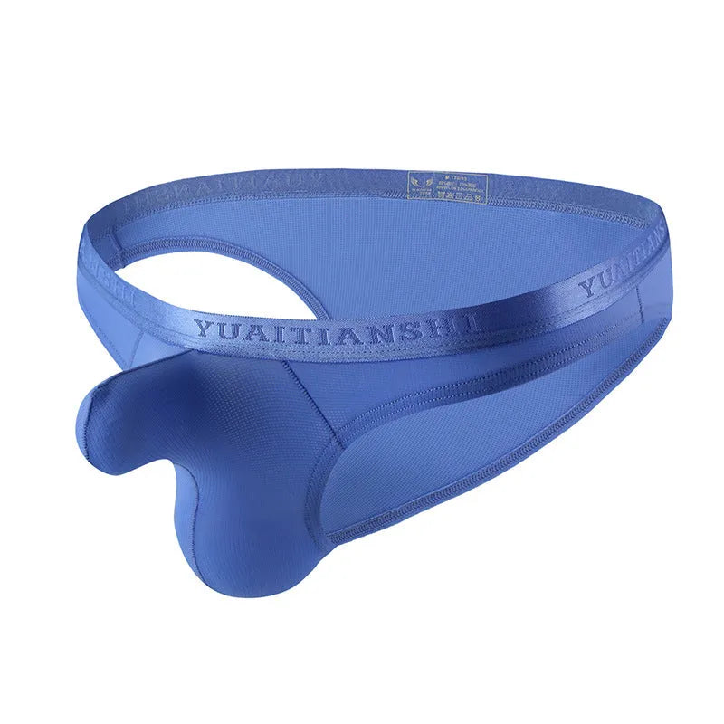Men's thin solid colour nylon underwear in low-waist design showing breathable fabric texture