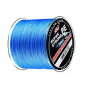 PE 300m 4-strand braided fishing line in multiple colours on a spool
