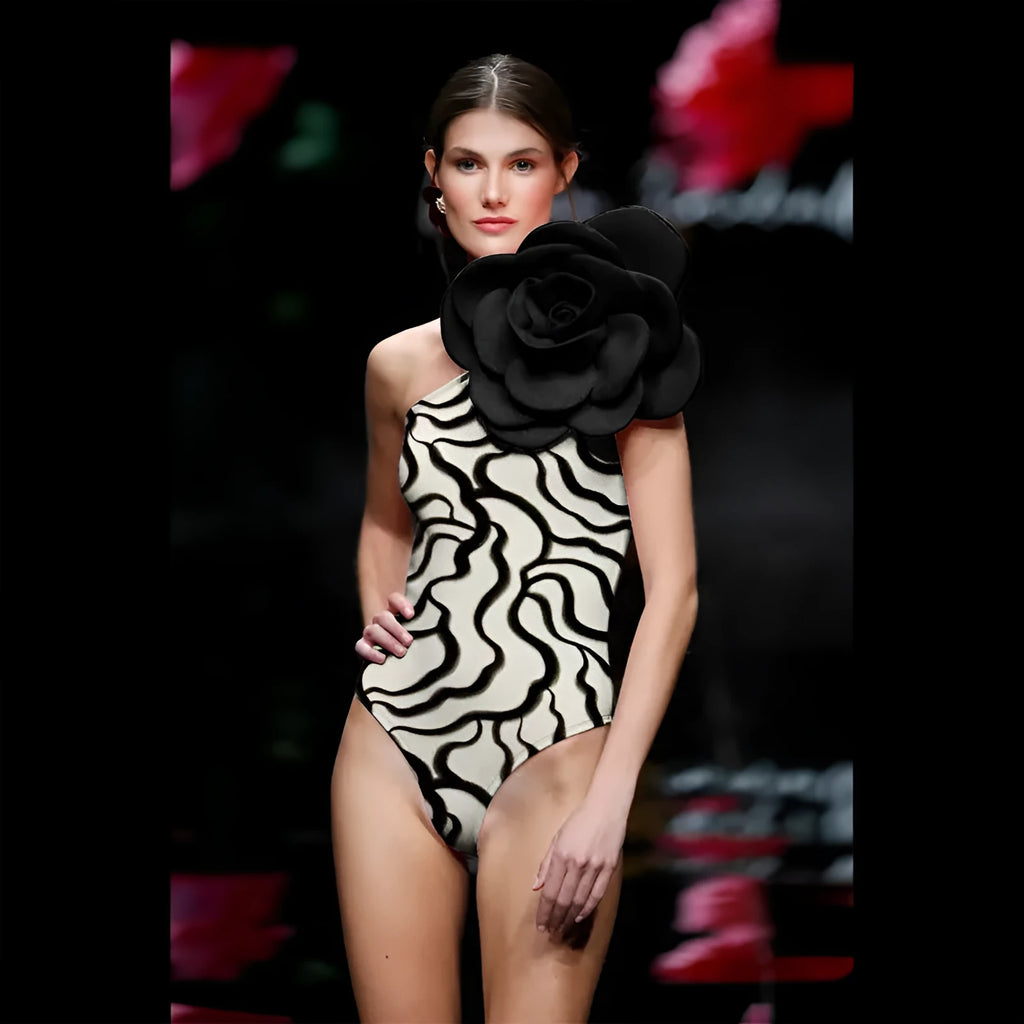 Women's one-piece swimsuit with three-dimensional flower design in European American style