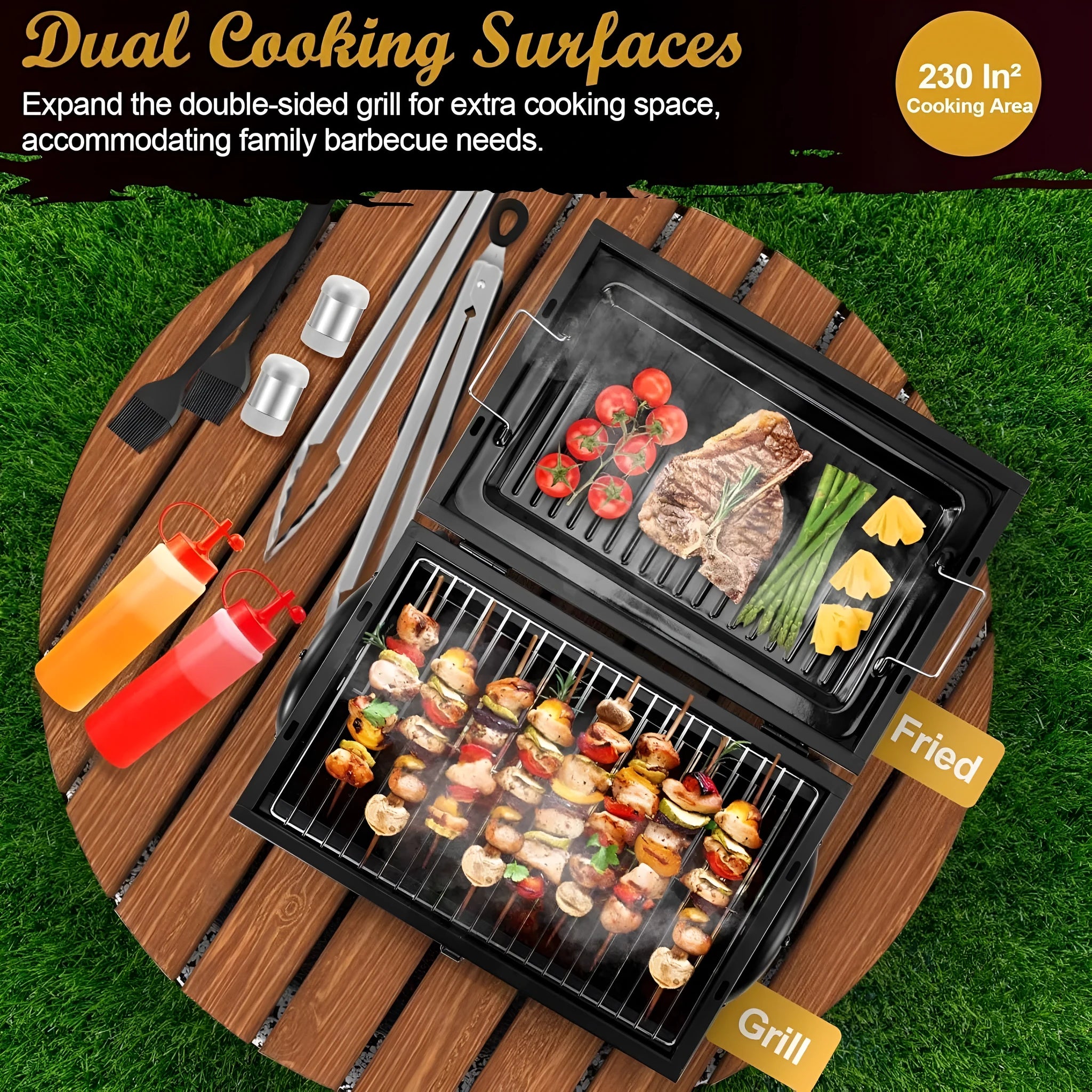 Small folding metal desktop charcoal barbecue grill for portable outdoor cooking.