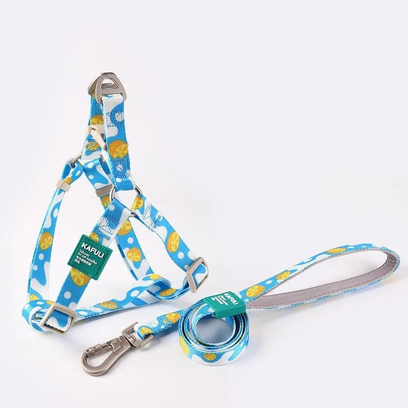 Polyester dog vest printing haulage rope package in blue with chest strap and traction rope