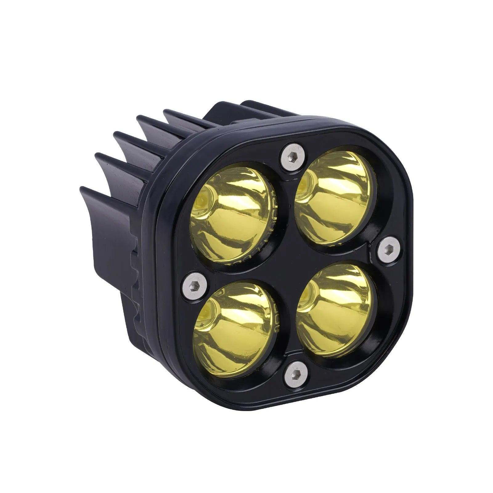 Four-eye vehicle spotlight with aluminium base plate showing white and yellow light options
