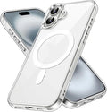 Transparent magnetic PC phone case for Apple 16 and 16 Plus with airbag corners and straight edge all-inclusive design