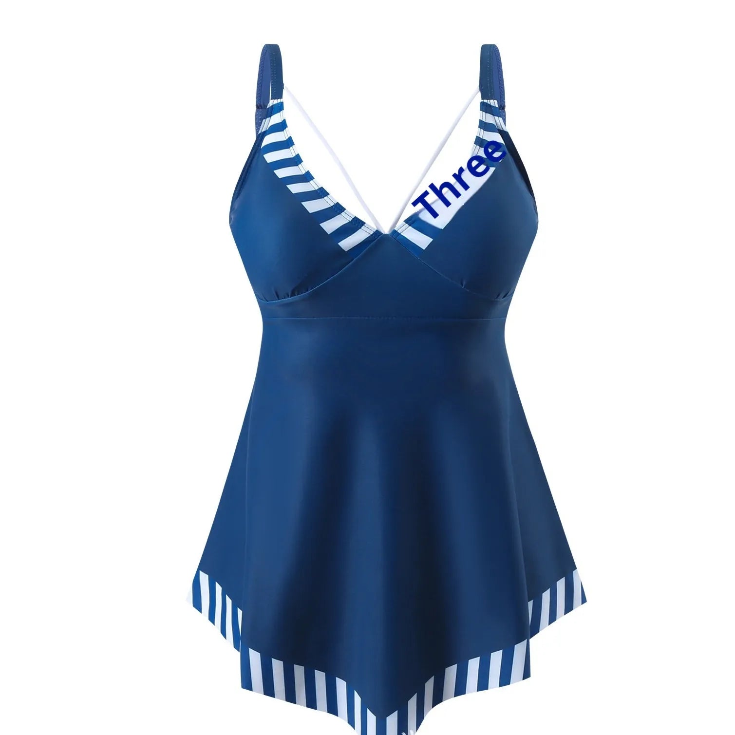 Plus size green polyester two-piece bikini swimsuit on a mannequin