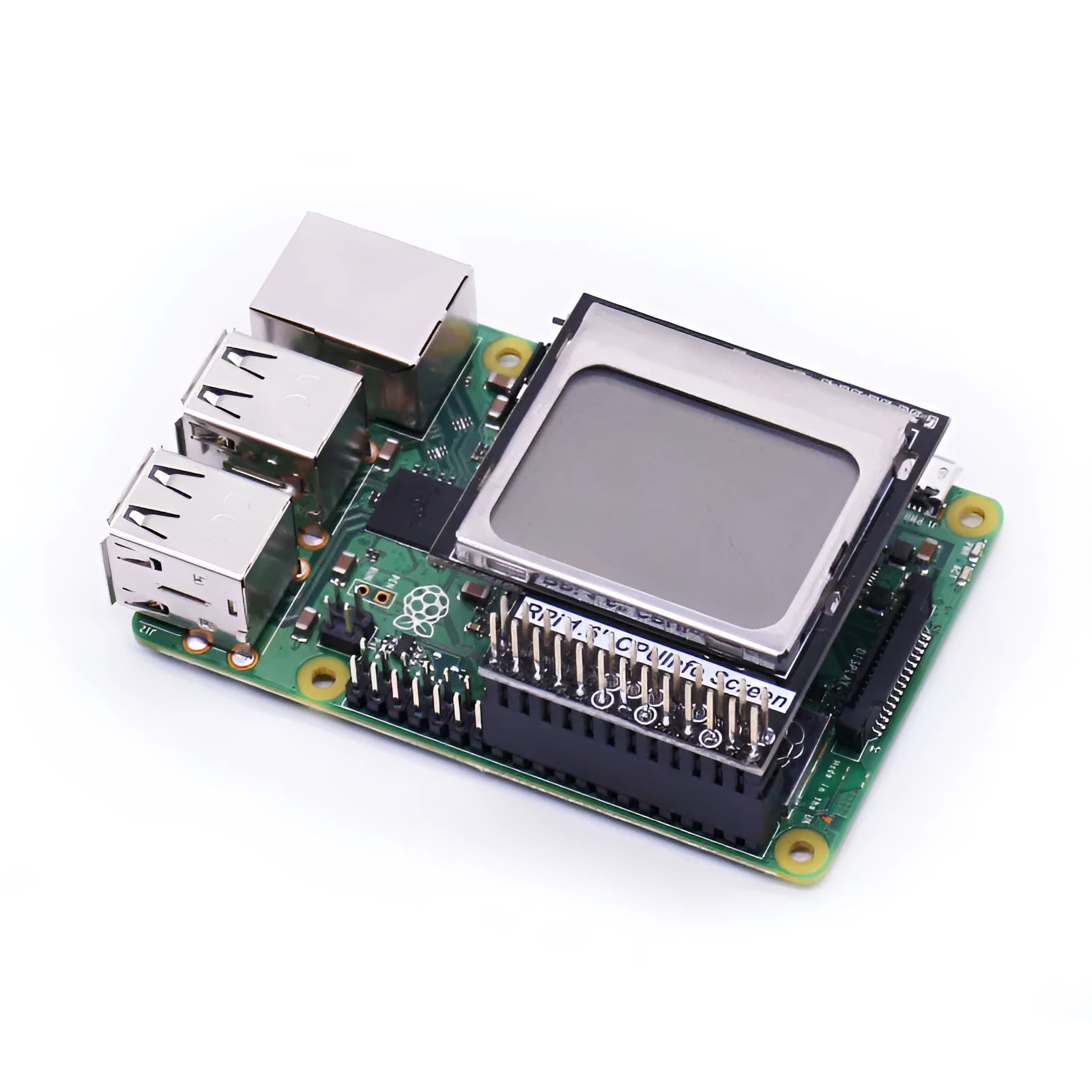Small 1.6 inch LCD display module for Raspberry Pi with a visible backlight switch on the side.