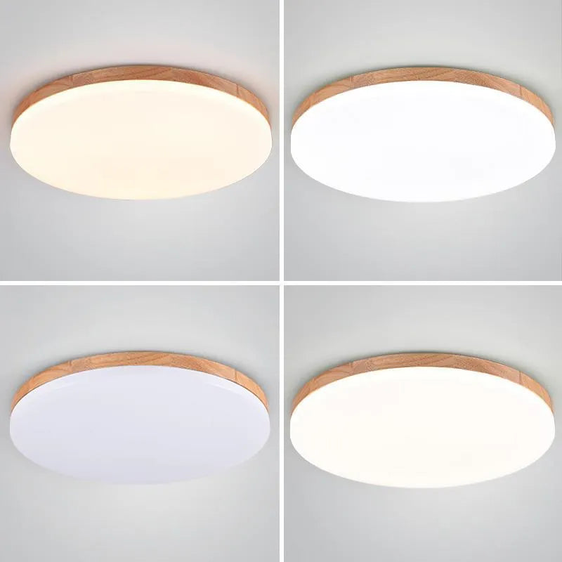 Japanese minimalist style LED ceiling light with wood art body and acrylic shade in three size options