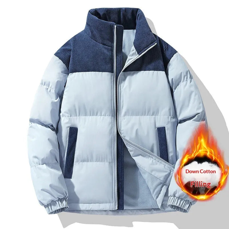 Unisex winter stand-collar padded coat in solid colour with side seam pockets, polyester material, available in multiple colours