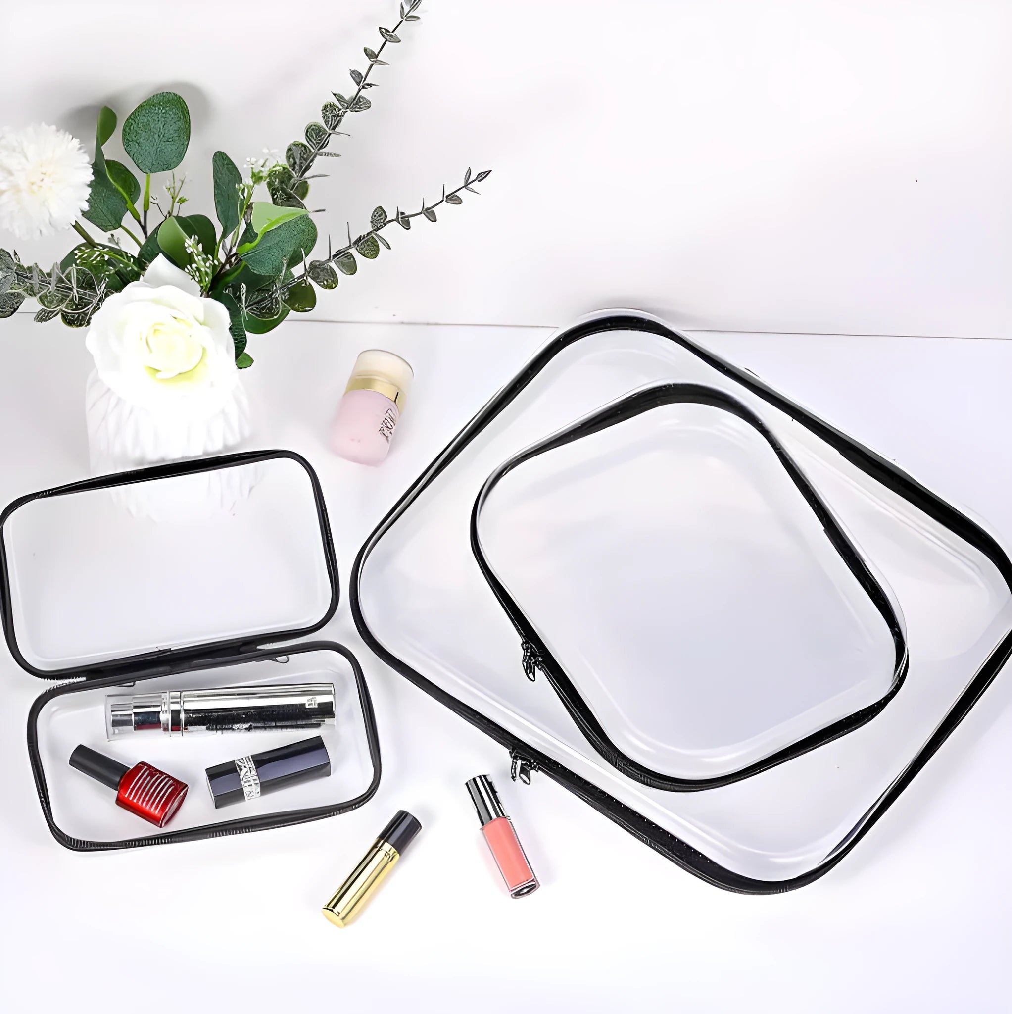 Transparent PET plastic zipper pencil case cube shape extra small 12x7.5x5cm white storage bag
