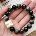 Obsidian prayer beads bracelet with chamfered square grain design in 12mm or 14mm size