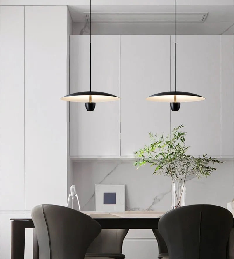 Modern black minimalist chandelier with warm light illumination 400mm size