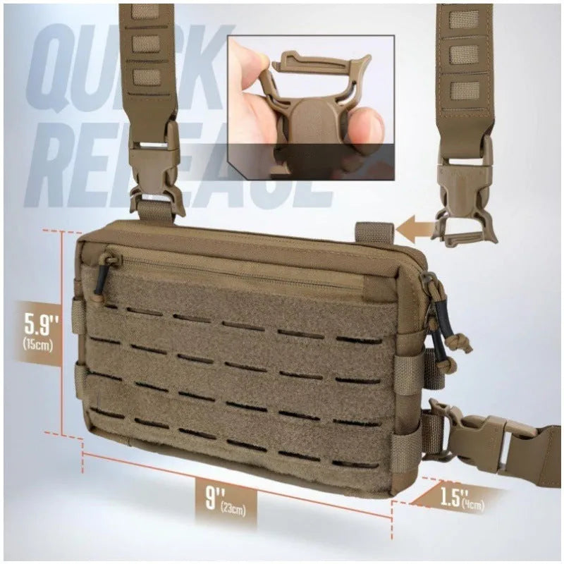 Men's outdoor tactics vest bag in waterproof Oxford cloth, 9x5.9x1.5 inches, shown in Black, Brown, or Army Green