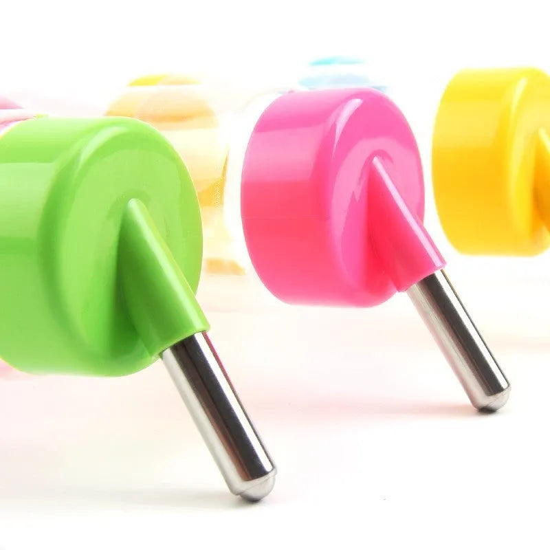 Hanging 400ml plastic pet water dispenser for dogs and cats in pink, blue, yellow, or green