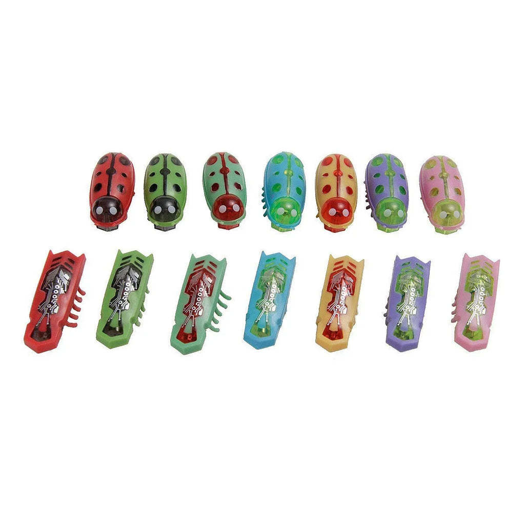 Small plastic cat teaser toy in ladybug and iron cow styles with jumping insect motion.