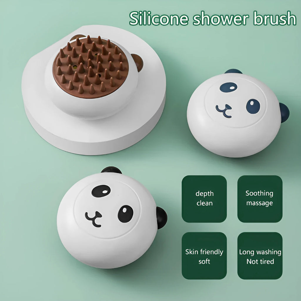 Panda shaped silicone pet shower brush with soft bristles for cat and dog bath time