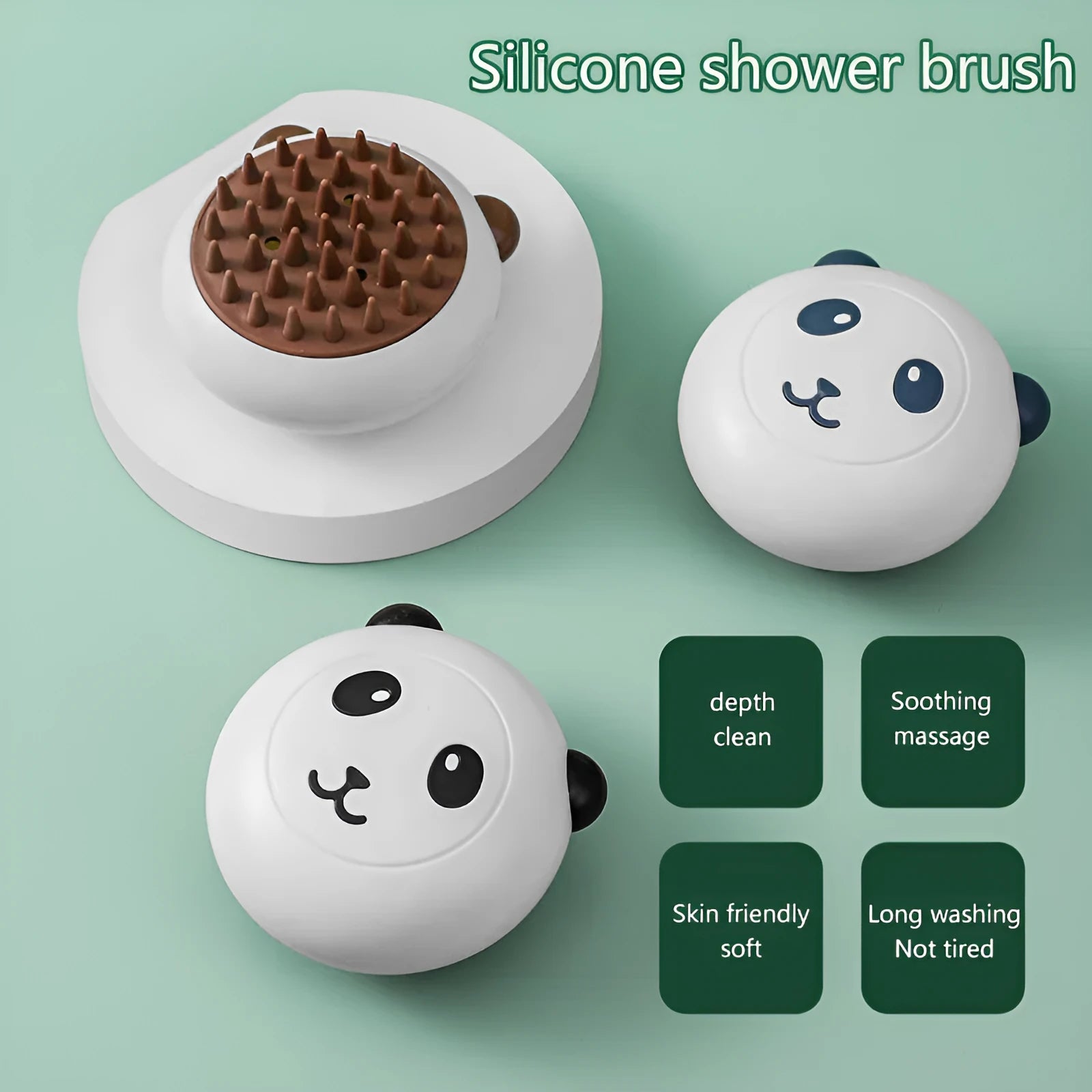 Panda shaped silicone pet shower brush with soft bristles for cat and dog bath time