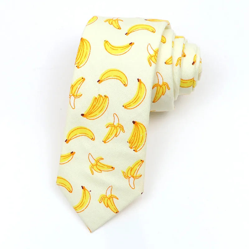 Narrow cotton bow tie with Korean-style cartoon patterns in multiple colour options