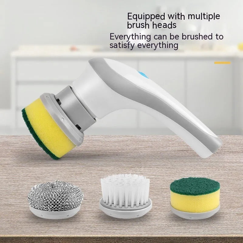 4 in 1 cordless electric cleaning brush with 360r/min spinning action, plastic body 10 x 18 x 6.5cm and four brush heads