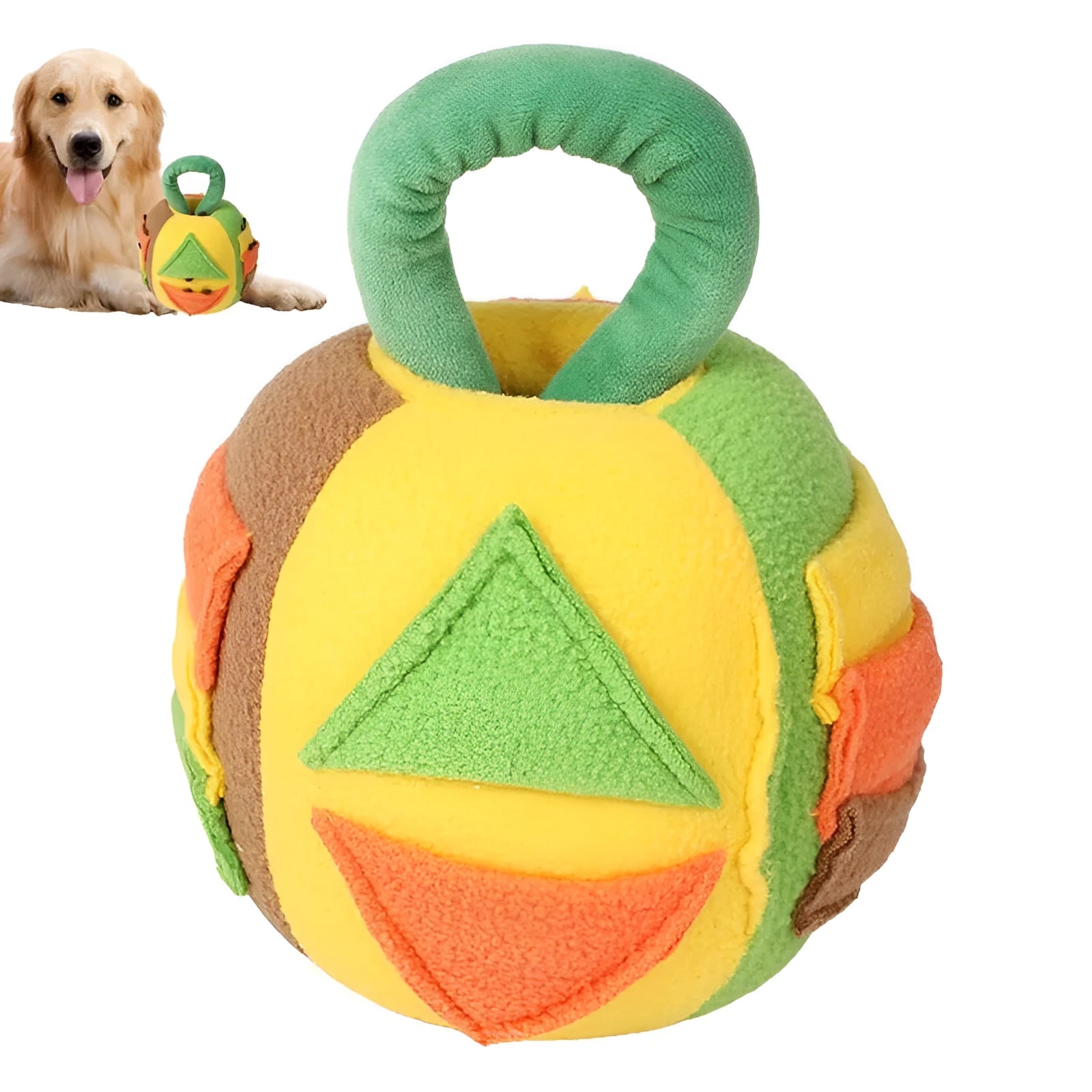 Pink and green squeaky plush ball dog toy with treat pockets for small medium dogs