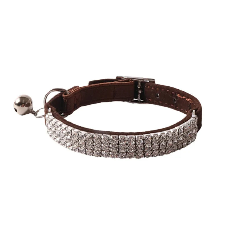 Elastic flannel cat collar with buckle and drill gang design in multiple colours.