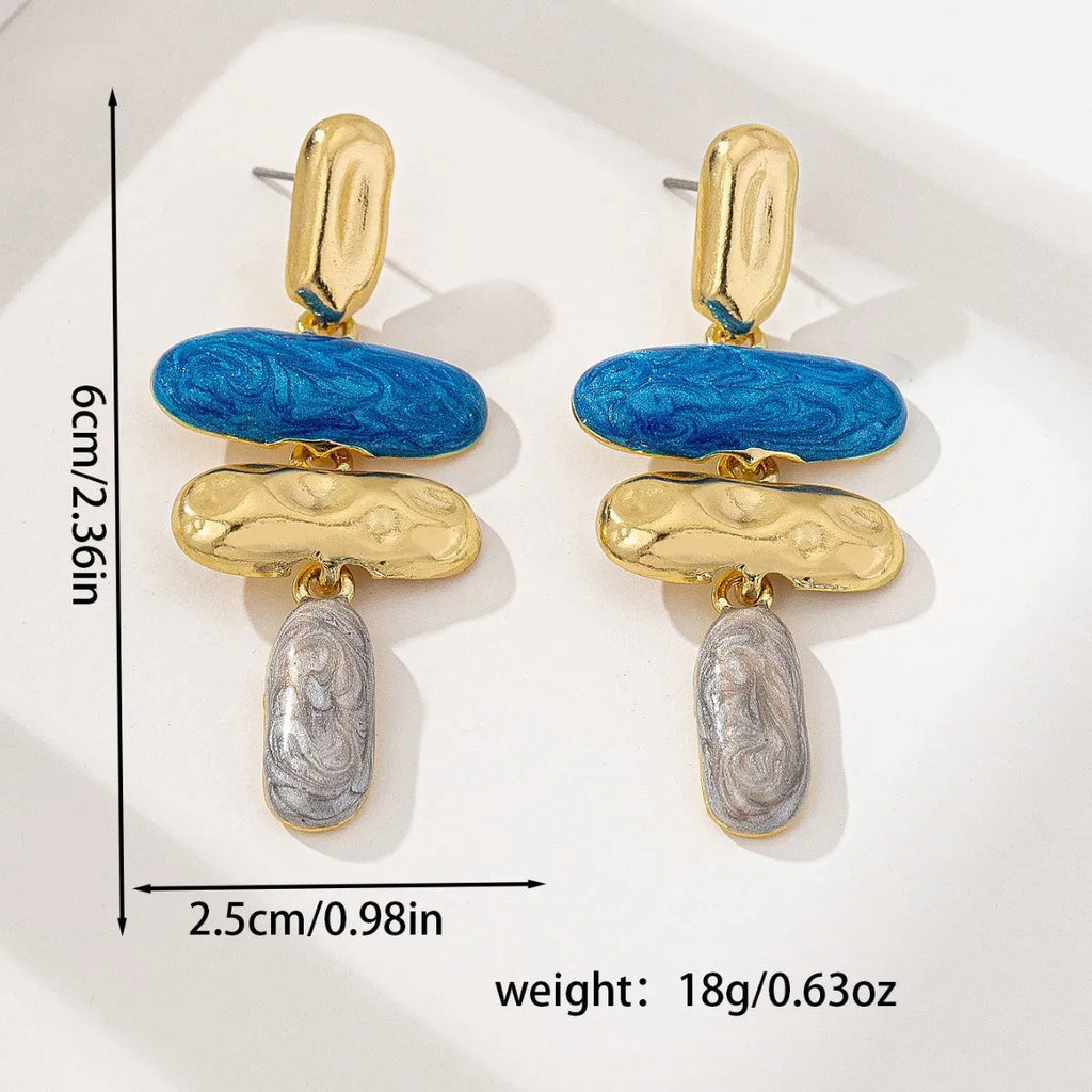 Geometric multicolor stud earrings with electroplated finish on zinc alloy for women's fashion