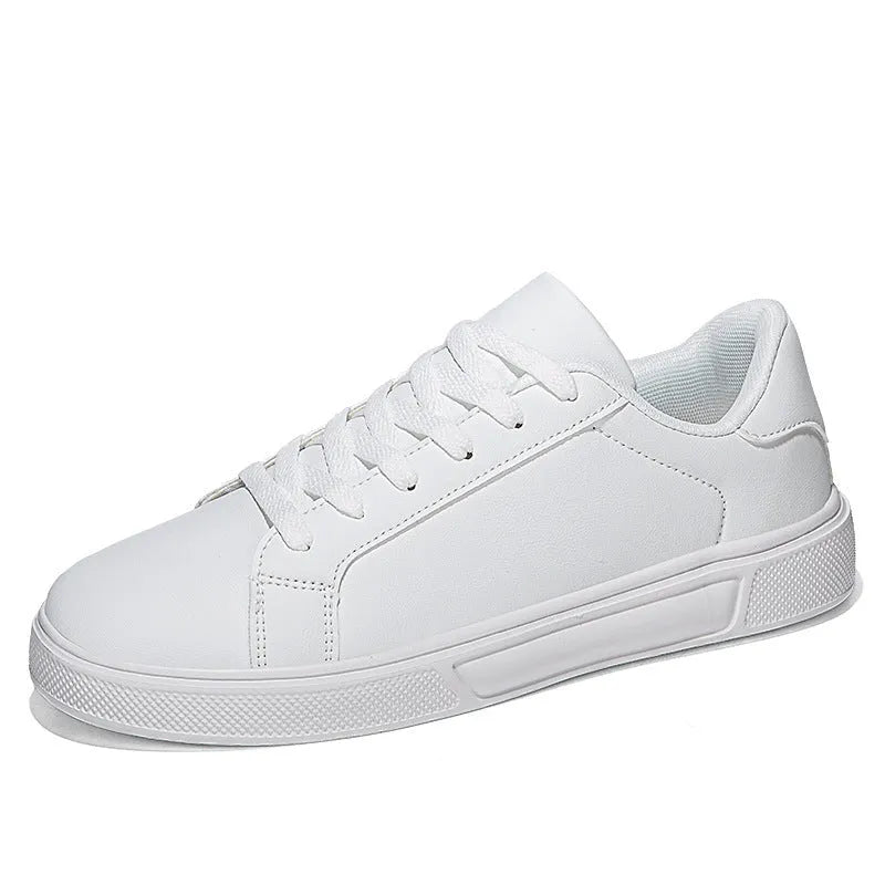 Flat bottom comfort board Korean leather casual sneakers in White Black K15, mesh lining, rubber sole