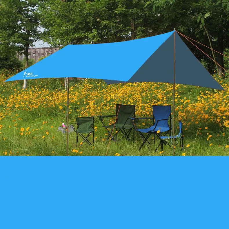 Sun shade camping canopy tent 3x3m with iron poles and 210D Oxford cloth in fruit green colour set up outdoors