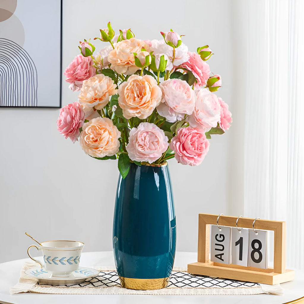 Artificial silk flower bouquet in mixed colours for living room decoration, 1pc moisturising fake flower arrangement
