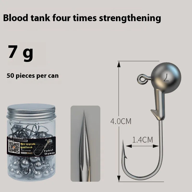 50-piece fishing hook collection with strengthened options and lead-headed hooks