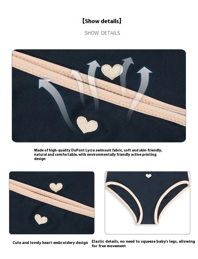 Dark blue split leg swimsuit for baby girls aged 1-6 years