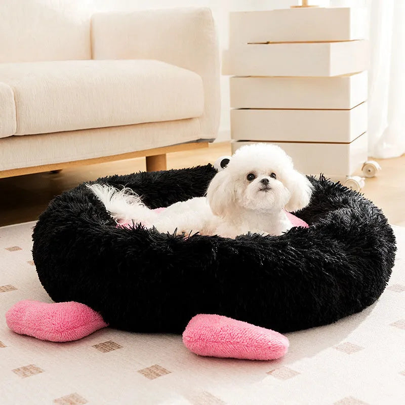 Plush kennel sleeping mat pet bed in blue, pink or yellow colours with four size options