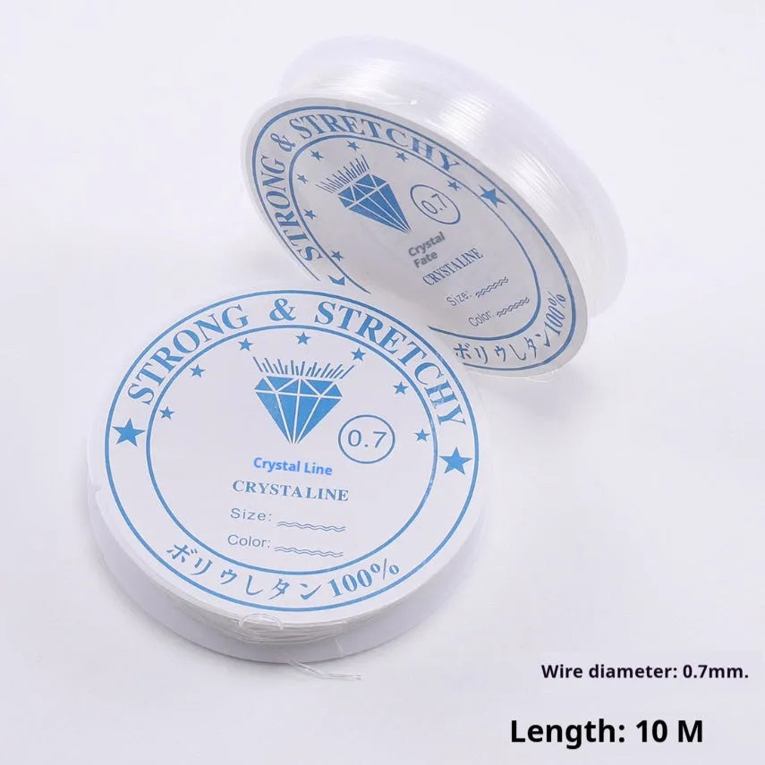 Transparent white elastic cord spool for DIY ornament accessories showing crystal fishing line material