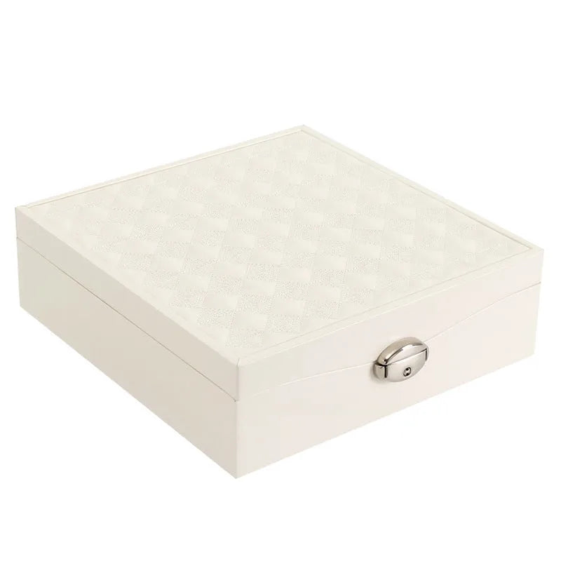 Red and white PU jewellery storage box for necklaces and rings with large capacity