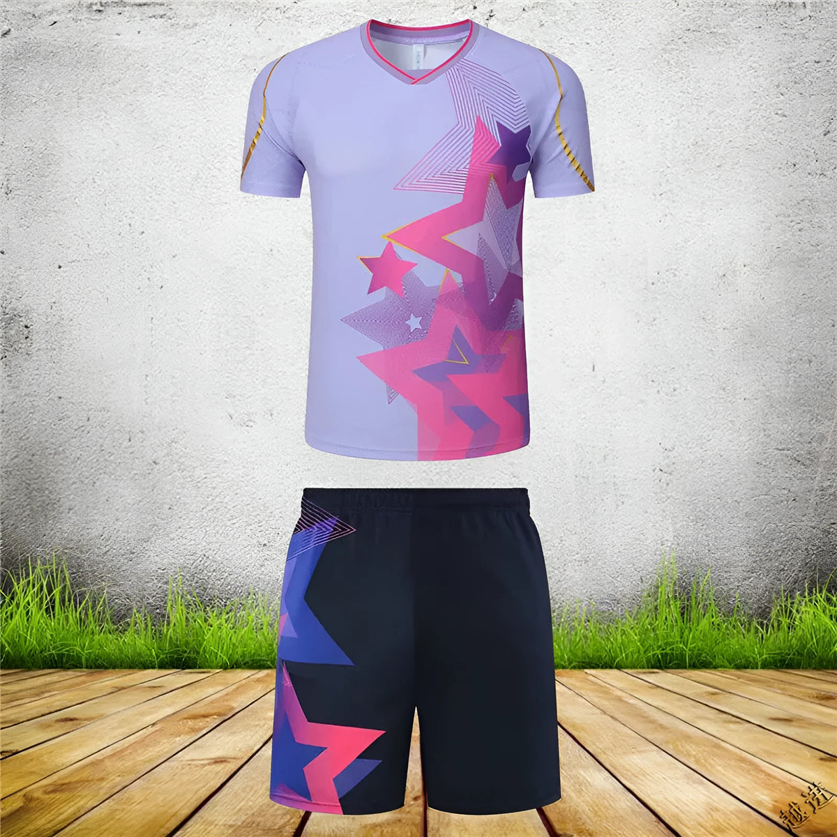 Badminton clothing set with short-sleeved top and trousers in sapphire blue for men and women.