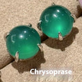 Round chalcedony stud earrings in a Chinese retro style with a four-claw copper setting.