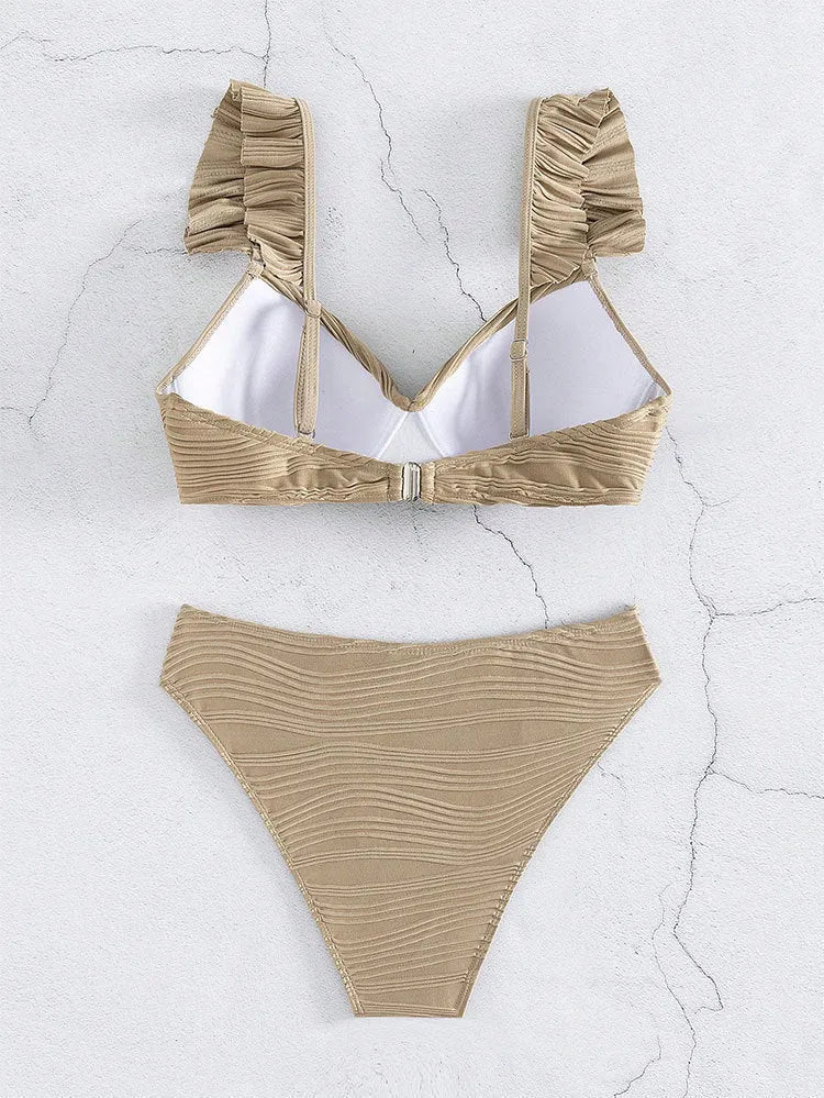 Women's solid colour bikini swimsuit in black or khaki option