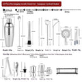 23-piece stainless steel cocktail set with acrylic shakers and bar tools laid out.